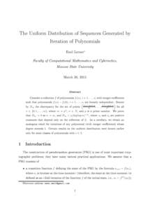 The Uniform Distribution of Sequen
es Generated by Iteration of Polynomials Emil Lerner ∗