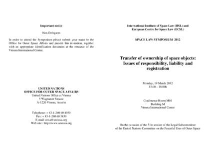 Important notice  International Institute of Space Law (IISL) and European Centre for Space Law (ECSL)  Non-Delegates