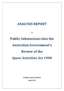 ANALYSIS REPORT ~ Public Submissions into the Australian Government’s Review of the Space Activities Act 1998