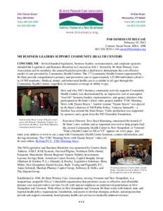 FOR IMMEDIATE RELEASE February 10, 2012 Contact: Susan Noon, MBA, APRxNH BUSINESS LEADERS SUPPORT COMMUNITY HEALTH CENTERS