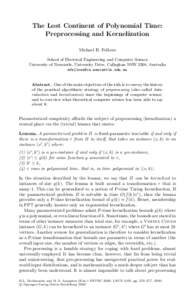 LNCSThe Lost Continent of Polynomial Time: Preprocessing and Kernelization