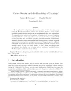 Career Women and the Durability of Marriage∗ Andrew F. Newman† Claudia Olivetti‡  December 20, 2015