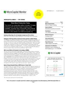 MicroCapital Monitor ON MICROFINANCE & OTHER FORMS OF IMPACT INVESTING  SEPTEMBER 2014