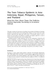 Journal of Youth Studies Vol. 7, No. 1, March 2004, pp. 73–87 The Teen Tobacco Epidemic in Asia: Indonesia, Nepal, Philippines, Taiwan, and Thailand