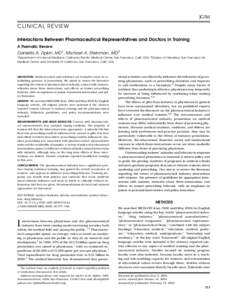 JGIM  CLINICAL REVIEW Interactions Between Pharmaceutical Representatives and Doctors in Training A Thematic Review