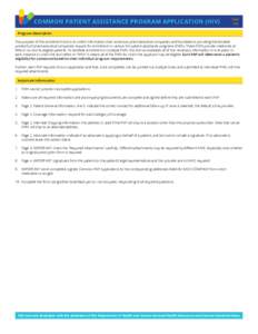 COMMON PATIENT ASSISTANCE PROGRAM APPLICATION (HIV)  Tool 1/4  Program Description