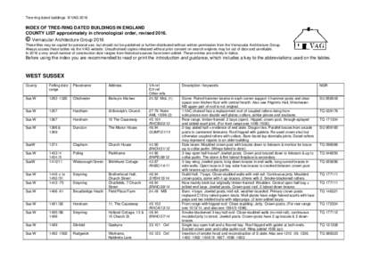 Tree-ring dated buildings © VAGINDEX OF TREE-RING DATED BUILDINGS IN ENGLAND COUNTY LIST approximately in chronological order, revised 2016.  © Vernacular Architecture Group 2016