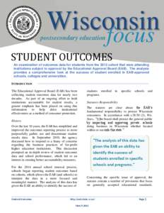 Wisconsin focus postsecondary education  STUDENT OUTCOMES