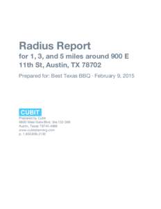Radius Report for 1, 3, and 5 miles around 900 E 11th St, Austin, TXPrepared for: Best Texas BBQ · February 9, 2015  Prepared by Cubit