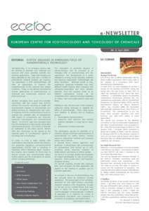 e-NEWSLETTER EUROPEAN CENTRE FOR ECOTOXICOLOGY AND TOXICOLOGY OF CHEMICALS No. No. 5, AprilECETOC ENGAGES IN EMERGING FIELD OF