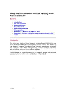Safety and health in mines research advisory board Annual review 2011 Contents   