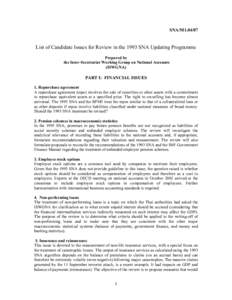 SNA/M1[removed]List of Candidate Issues for Review in the 1993 SNA Updating Programme Prepared by the Inter-Secretariat Working Group on National Accounts (ISWGNA)