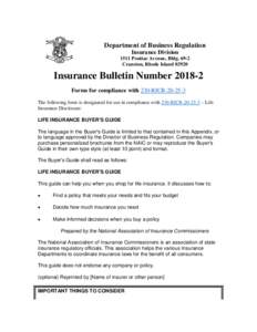 Department of Business Regulation Insurance Division 1511 Pontiac Avenue, BldgCranston, Rhode IslandInsurance Bulletin Number