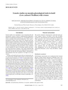 c Indian Academy of Sciences  RESEARCH NOTE  Genetic studies on morpho-phenological traits in lentil