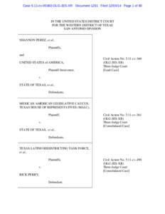 Case 5:11-cv[removed]OLG-JES-XR Document 1291 Filed[removed]Page 1 of 80  IN THE UNITED STATES DISTRICT COURT FOR THE WESTERN DISTRICT OF TEXAS SAN ANTONIO DIVISION