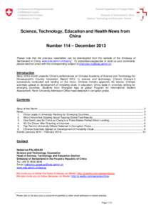 Science, Technology and Education News from China - Number[removed]December 2013