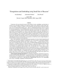 Triangulation and Embedding using Small Sets of Beacons∗ Jon Kleinberg† Aleksandrs Slivkins‡  Tom Wexler§