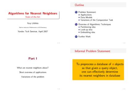 Outline Algorithms for Nearest Neighbors 1  Problem Statement