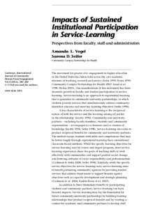 Impacts of Sustained Institutional Participation in Service-Learning Perspectives from faculty, staff and administrators Amanda L. Vogel Sarena D. Seifer