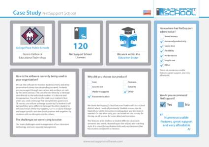 Case Study NetSupport School How/where has NetSupport added value? Saved money  120