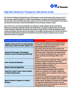 High Risk Medication Therapeutic Alternatives Guide The Centers for Medicare & Medicaid Services (CMS) endorses several critical patient safety measures. One of these measures, High Risk Medication, includes several ther