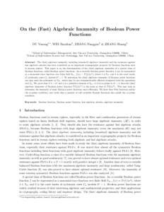 On the (Fast) Algebraic Immunity of Boolean Power Functions DU Yusong1 * , WEI Baodian2 , ZHANG Fangguo2 & ZHANG Huang2 2