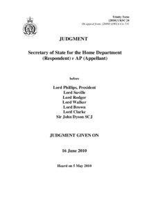 Secretary of State for the Home Department (Respondent) v AP (Appellant) (No. 2)