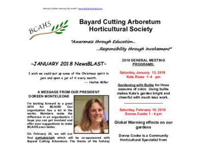 Having trouble viewing this email? www.bcahortsociety.org  Bayard Cutting Arboretum Horticultural Society 