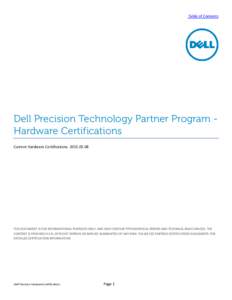 Table of Contents  Dell Precision Technology Partner Program Hardware Certifications Current Hardware CertificationsTHIS DOCUMENT IS FOR INFORMATIONAL PURPOSES ONLY, AND MAY CONTAIN TYPOGRAPHICAL ERRORS AND 