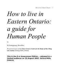 How to live in Eastern OntarioHow to live in Eastern Ontario: a guide for Human People
