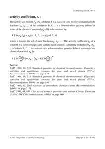 IUPAC Gold Book - activity coefficient, f , γ