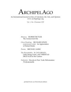 ARCHIPELAGO An International Journal on-line of Literature, the Arts, and Opinion www.archipelago.org Vol. 1, No. 2 SummerHistory: HUBERT BUTLER