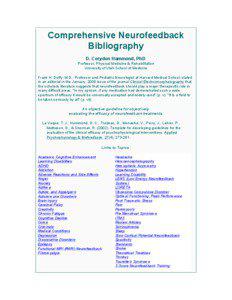 Comprehensive Neurofeedback Bibliography D. Corydon Hammond, PhD