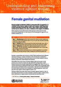 Understanding and addressing violence against women Female genital mutilation Female genital mutilation1 (FGM) is internationally recognized as a violation of the human rights of girls and women, reflecting deeprooted in