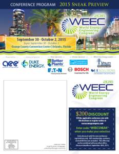 CONFERENCE PROGRAM 2015 SNEAK PREVIEW  September 30 - October 2, 2015 Expo: September 30 - October 1  Orange County Convention Center | Orlando, Florida