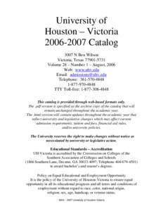 Microsoft Word[removed]University of Houston - Victoria Catalog.doc