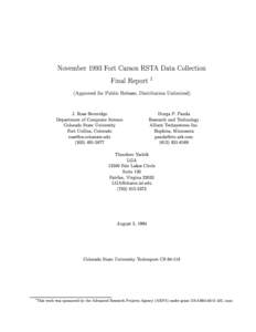November 1993 Fort Carson RSTA Data Collection Final Report 1 (Approved for Public Release, Distribution Unlimited) J. Ross Beveridge Department of Computer Science Colorado State University