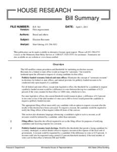 HOUSE RESEARCH Bill Summary FILE NUMBER: DATE: April 1, 2011