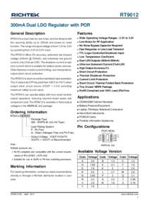 RT9012 300mA Dual LDO Regulator with POR General Description Features