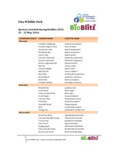 Fota Wildlife Park Species recorded during BioBlitz 2010, 21 – 22 May[removed]TAXONOMIC GROUP Mammals