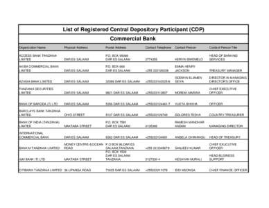 List of Registered Central Depository Participant (CDP) Commercial Bank Organization Name Physical Address