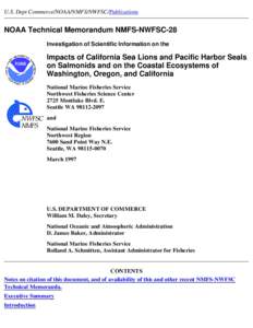 NOAA/NMFSC/NWFSC-TM28: IMPACTS OF CALIFORNIA SEA LI...AL ECOSYSTEMS OF WASHINGTON, OREGON, AND CALIFORNIA  U.S. Dept Commerce/NOAA/NMFS/NWFSC/Publications NOAA Technical Memorandum NMFS-NWFSC-28 Investigation of Scientif