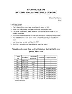 NATIONAL POPULATION CENSUS OF NEPAL: