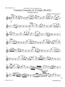 Solo: Clarinet in A  Sheet Music from www.mfiles.co.uk Clarinet Concerto in A major (K2nd Movement)