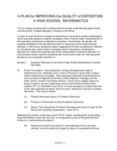 A PLAN for IMPROVING the QUALITY of EXPOSITION in HIGH SCHOOL MATHEMATICS 