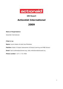 GRI Report  ActionAid International 2009 Name of Organisation: