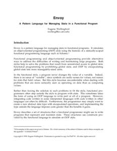 Envoy A Pattern Language for Managing State in a Functional Program Eugene Wallingford   Introduction