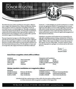 2013  DONOR REGISTRY Submarine Force Library & Museum Association