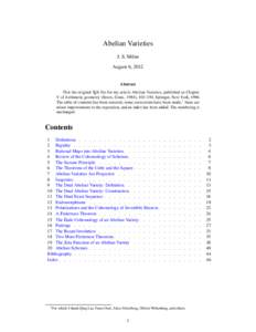Abelian Varieties J. S. Milne August 6, 2012 Abstract This the original TEX file for my article Abelian Varieties, published as Chapter