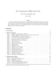 The Comprehensive LATEX Symbol List Scott Pakin <>∗ July 2, 2001 Abstract This document lists 2266 symbols and the corresponding LATEX commands that produce them. Some of